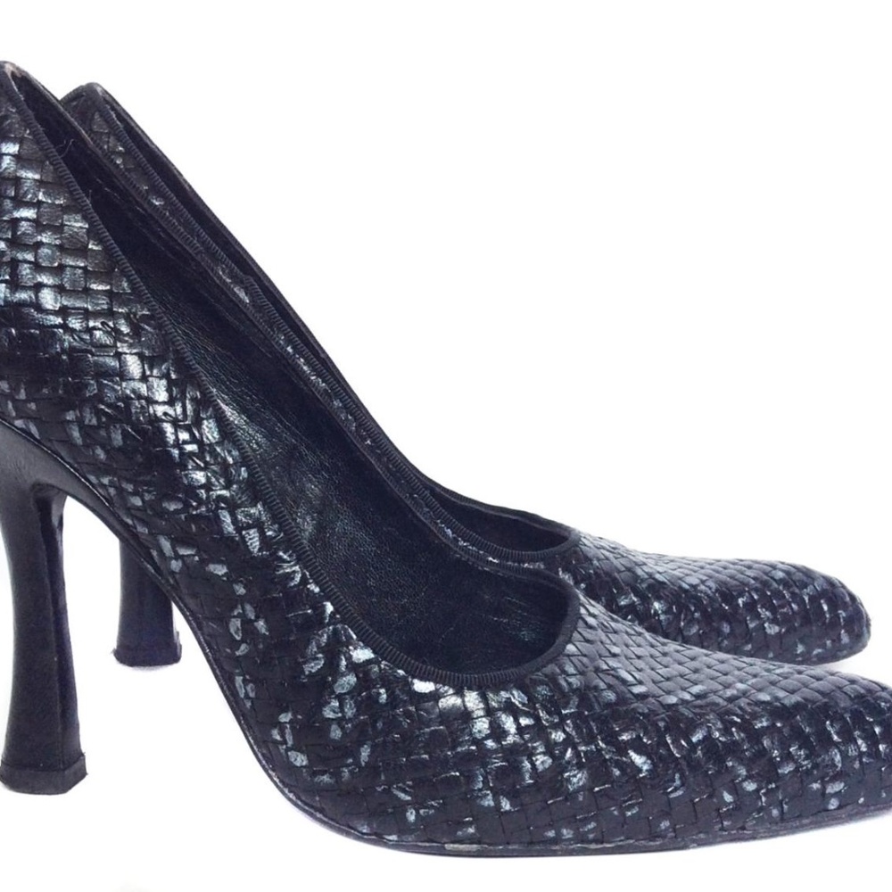 Vintage Stephane Kelian Black Leather Woven Shoes
